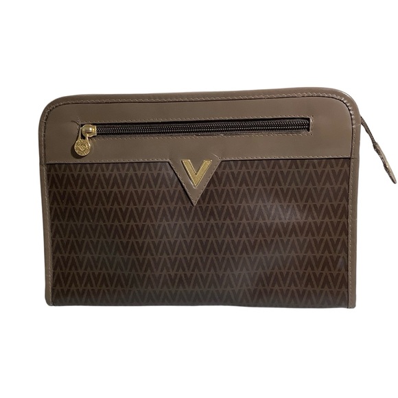 Mario Valentino Vintage Brown V-Pattern Clutch